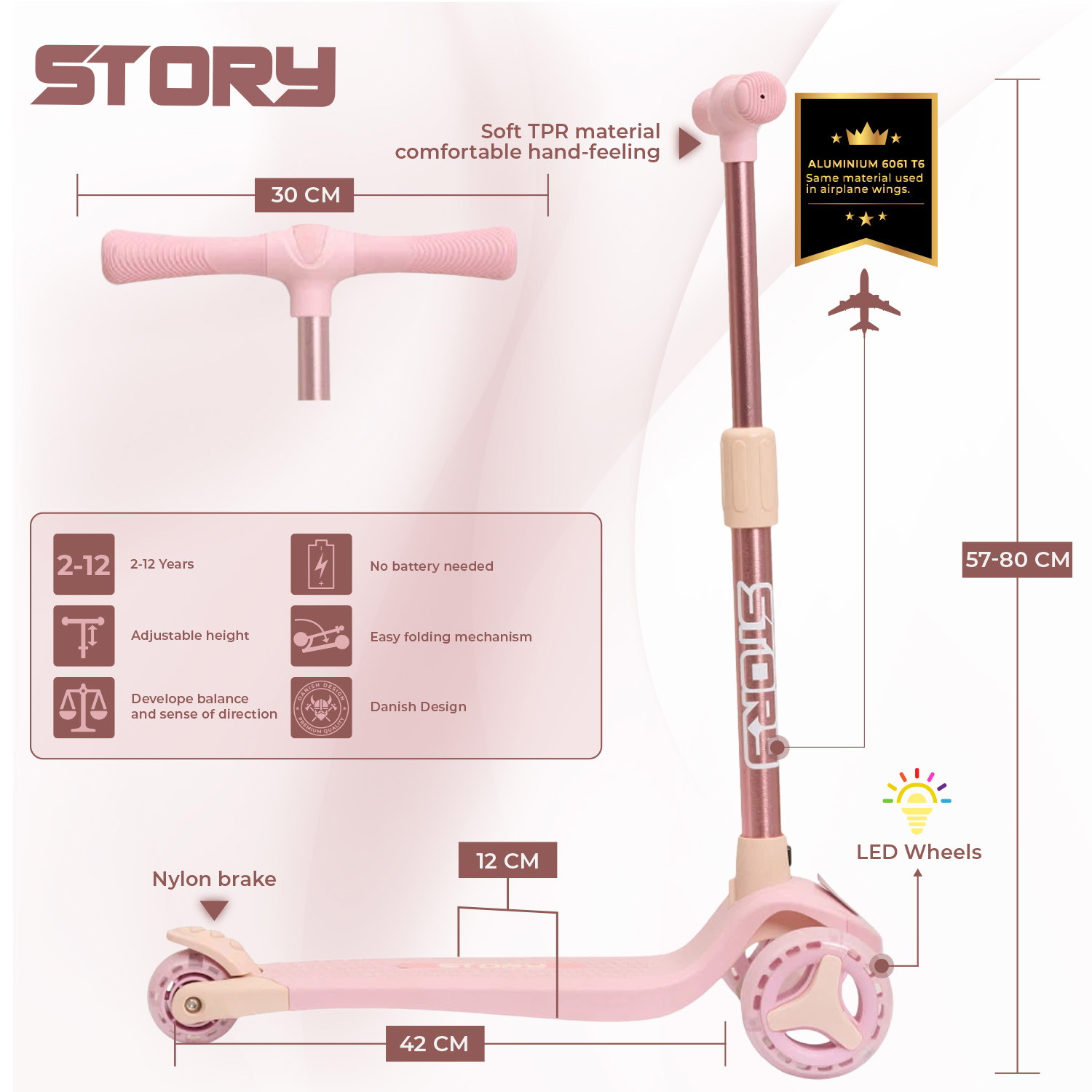 Story Mini Friends LED deluxe trotinetă cu 3 roți pentru copii