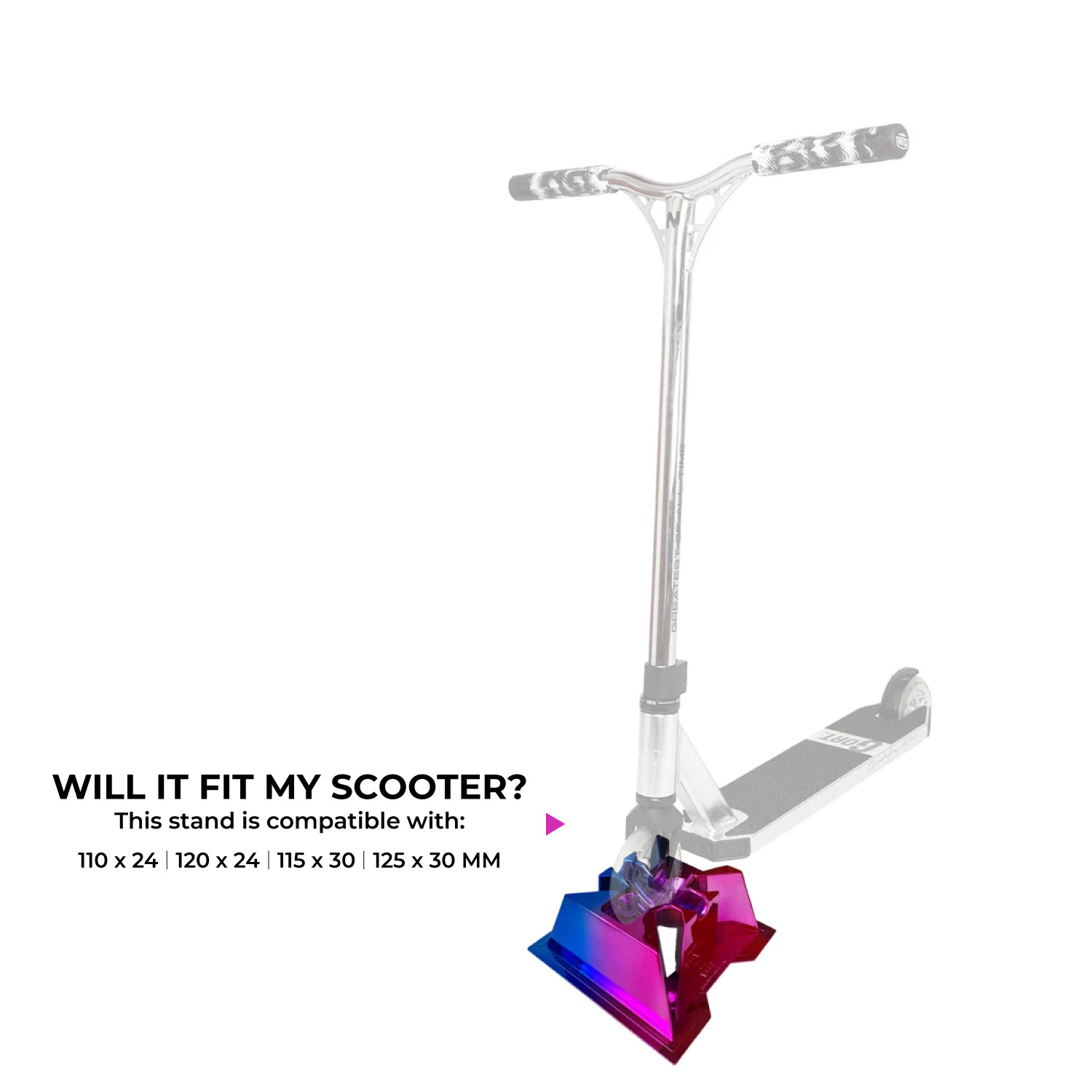 NKD Pro Scooter Stand – Suport stabil pentru roți de 110–125 mm, lățime 24/30 mm